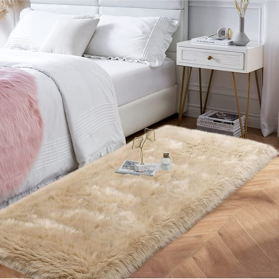 Sanmadrola Area Rugs for Living Room Bed Room Rugs Faux Fur Rug Faux Sheepskin Indoor Shag Area Rug Khaki