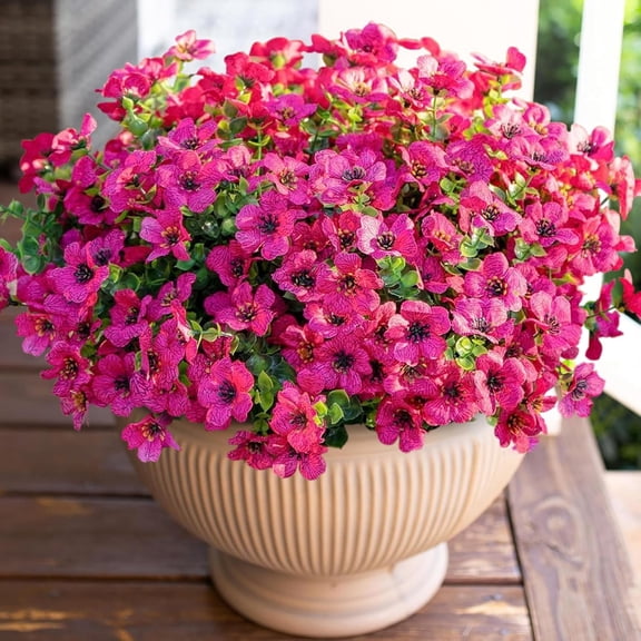 Sanmadrola Artificial Flowers for Outdoor Indoor Garden Home Decoration, Faux Flower Daisy with Eucalyptus Leaves Fake Plants Greenery Boxwood Porch Patio, 12 Bundles Hot Pink