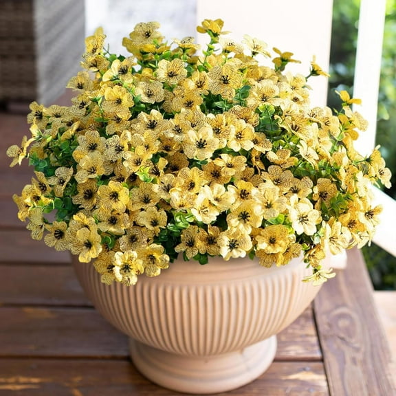 Sanmadrola Artificial Flowers for Outdoor Indoor Garden Home Decoration, Faux Flower Daisy with Eucalyptus Leaves Fake Plants Greenery Boxwood Porch Patio, 12 Bundles Yellow