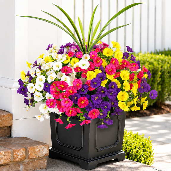 DAKIMOE 13 PCS  Artificial Flowers for Outdoors Fake Plants Outside Uv Resistant 12 Bundles Silk Morning Glory & Orchid Leaf Fake Flowers for Porch Planter Garden Patio Yard Decor, Mixed Color