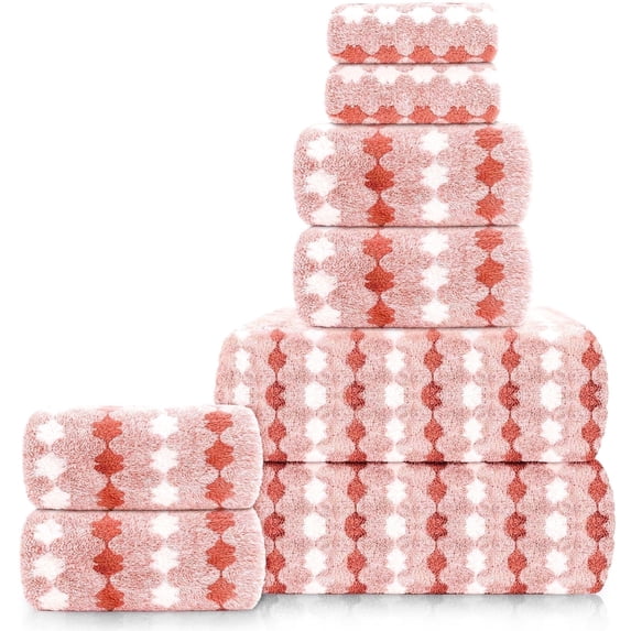 Sanmadrola Bath Towels Set of 8, 2 Bath Towels 2 Washcloths 4 Hand Towel -700 GSM High Absorbent Quick Dry Pink Bath Sheets for Bathroom,Gym,Hotel