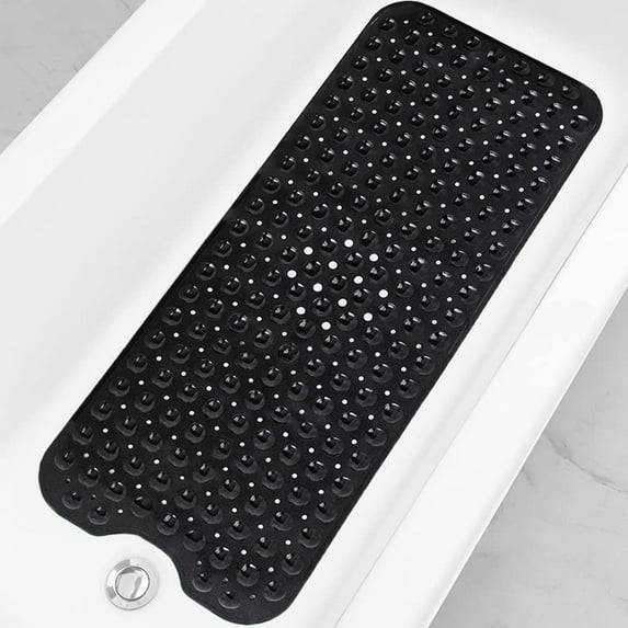 Sanmadrola Bath Tub Shower Mat 40 x 16 Inch Non-Slip and Extra Large, Bathtub Mat with Suction Cups, Machine Washable Bathroom Mats with Drain Holes Black