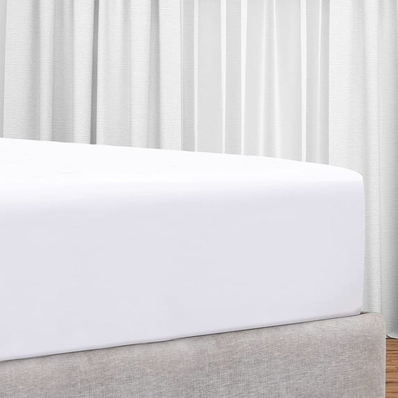Sanmadrola Bed Sheet Fitted, Mattress Protector, Soft 100% Cotton 400tc Sateen, Wrinkle, Fade, Stain Resistant, 12" Deep Pocket, 1 Piece (White, Queen Size)