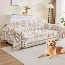 Sanmadrola Boho Sofa Cover Chenille Couch Covers Blanket Furniture Protector for Sectional Sofa, Anti Slip Couch Covers for 2 Cushion Couch, Washable Slipcover for Dog (Khaki, 71"x118")