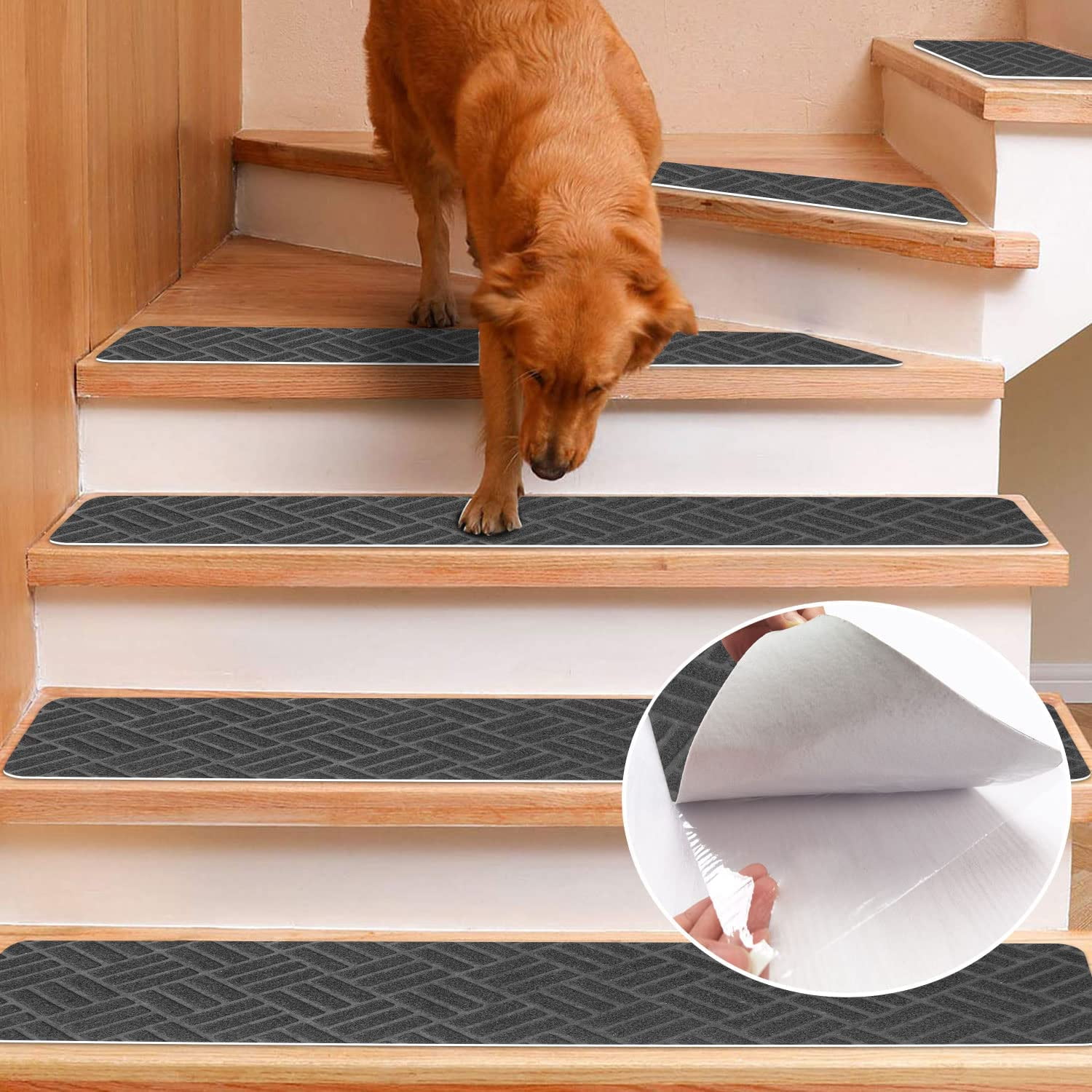 OJIA Extra Non-Slip Carpet Stair Treads for Wooden Steps, 30X8 Rubber  Indoor Stair Runner Slip Resistant Stair Rugs Safety Mats for Dogs, Kids 