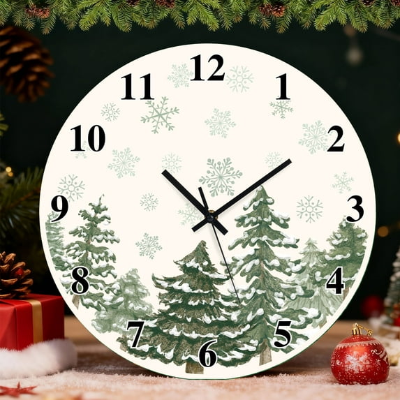 Sanmadrola Christmas Decoration Wall Clock Home Indoor Decor Silent Non Ticking Wooden 12'' Christmas Tree