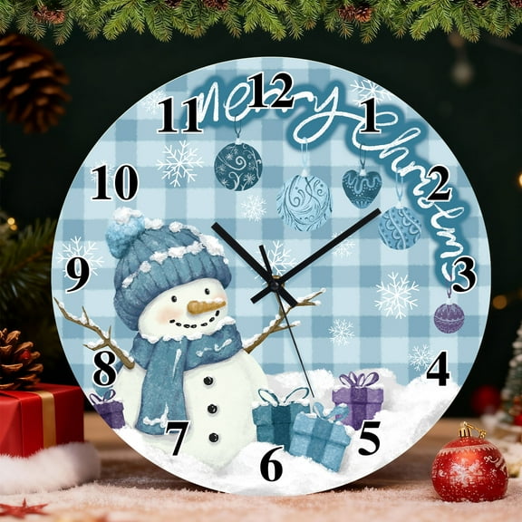 Sanmadrola Christmas Decoration Wall Clock Home Indoor Decor Silent Non Ticking Wooden 12'' Snowman