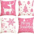 thumbnail image 1 of Sanmadrola Christmas Throw Pillow Covers 18''x18'' Set of 4 Decorative Holiday Pillows Cover Cases Farmhouse Decor for Xmas Decoration Home Couch Sofa, Pink, 1 of 8