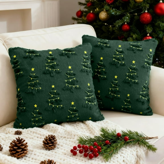 Sanmadrola Christmas Pillow Covers Soft Fluffy Pillowcases for Home Decor Winter Holiday Cushion Cases for Sofa Couch Bedroom Living Room Xmas Decoration 18x18 Green Christmas Tree