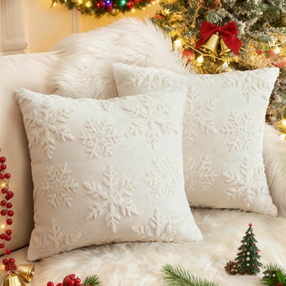 Sanmadrola Christmas Snowflake Decorative Throw Pillow Covers Set of 2, 18"x18" Soft Fluffy Pillowcases for Home Décor, Boho Pillow Covers Winter Holiday Cushion Cases for Couch Bedroom Living Room