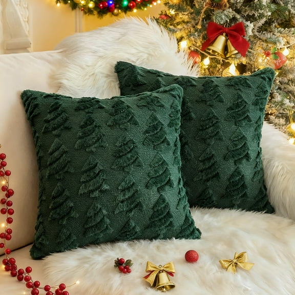 Sanmadrola Christmas Tree Decorative Throw Pillow Covers Set of 2, 18"x18" Soft Fluffy Pillowcases for Home Décor, Boho Pillow Covers Winter Holiday Cushion Cases for Sofa Couch Bedroom Living Room
