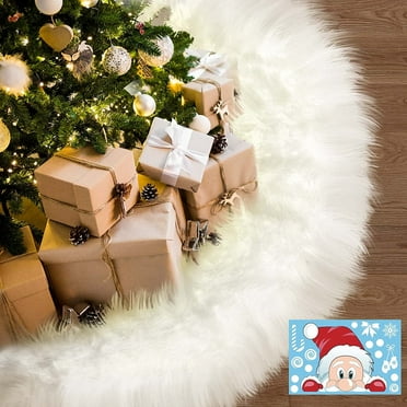 Sanmadrola Christmas Tree Skirt 36'' White Faux Fur Christmas Tree Decorations Xmas Tree Skirt Large White Christmas Decor for Christmas Home Decorations Party Holiday Decorations