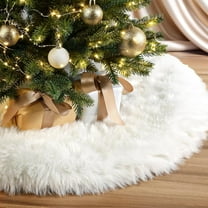 Sanmadrola Christmas Tree Skirt 36'' White Faux Fur Christmas Tree Decorations Xmas Tree Skirt Large White Christmas Decor for Christmas Home Decorations Party Holiday Decorations