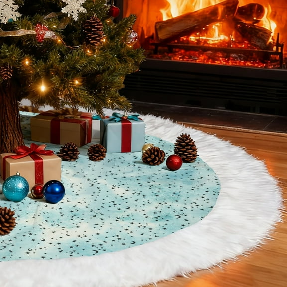 Sanmadrola Christmas Tree Skirt, 36 inch Thick Colorful Velvet Christmas Tree Skirt with Starry Sequin and White Plush Faux Fur Trim Border Decor for Xmas Holiday Party Decorations Ornaments
