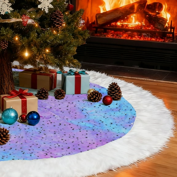 Sanmadrola Christmas Tree Skirt, 36 inch Thick Colorful Velvet Christmas Tree Skirt with Starry Sequin and White Plush Faux Fur Trim Border Decor for Xmas Holiday Party Decorations Ornaments