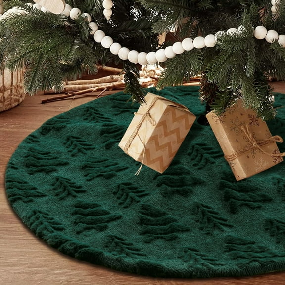 Sanmadrola Christmas Tree Skirt Green Plush Skirts Christmas Decorations Indoor Xmas Ornaments Holiday Decor for Party, 30in