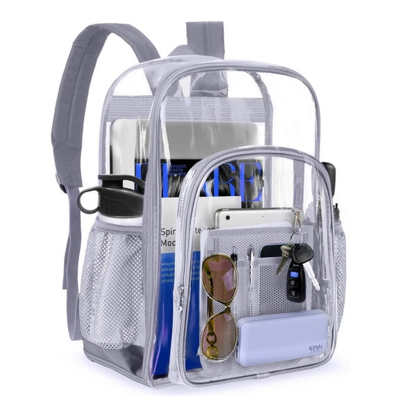 Sanmadrola Clear Backpack Clear Bag Heavy Duty Waterproof Transparent Large PVC Backpacks for Teenagers Women Men for Stadium School College Travel Work Hiking, Gray