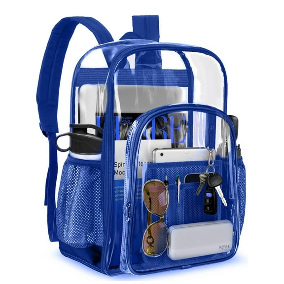 Sanmadrola Clear Backpack Clear Bag Heavy Duty Waterproof Transparent Large PVC Backpacks for Teenagers Women Men for Stadium School College Travel Work Hiking, Blue