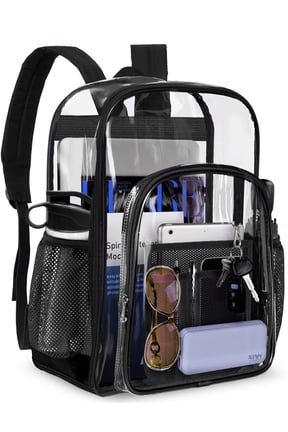 Clear Backpack Clear Bag Heavy Duty Waterproof Transparent Large PVC Backpacks for Teenagers Women Men for Stadium School College Travel Work Hiking, Black