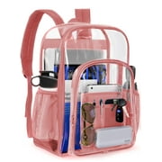 Sanmadrola Clear Backpack Clear Bag Heavy Duty Waterproof Transparent Large PVC Backpacks for Teenagers Women Men for Stadium School College Travel Work Hiking, Pink