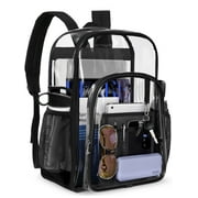 Sanmadrola Clear Backpack Clear Bag Heavy Duty Waterproof Transparent Large PVC Backpacks for Teenagers Women Men for Stadium School College Travel Work Hiking, Black