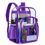 Sanmadrola Clear Backpack Clear Bag Heavy Duty Waterproof Transparent Large PVC Backpacks for Teenagers Women Men for Stadium School College Travel Work Hiking, Purple