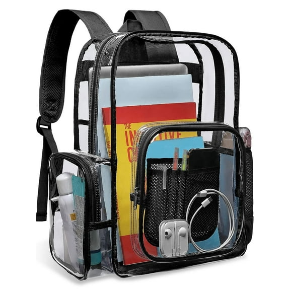 Sanmadrola Clear Backpack Heavy Duty Stadium Approved Backpacks PVC for Adults Clear Bag Travel, Black