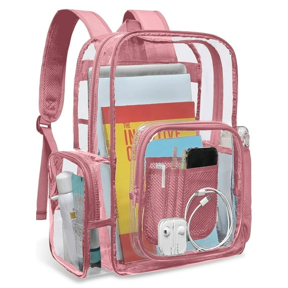 Sanmadrola Clear Backpack Heavy Duty Stadium Approved Backpacks PVC for Adults Clear Bag Travel, Pink