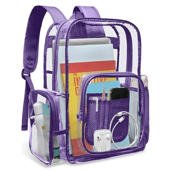 Sanmadrola Clear Backpack Heavy Duty Stadium Approved Backpacks PVC for Adults Clear Bag Travel, Purple