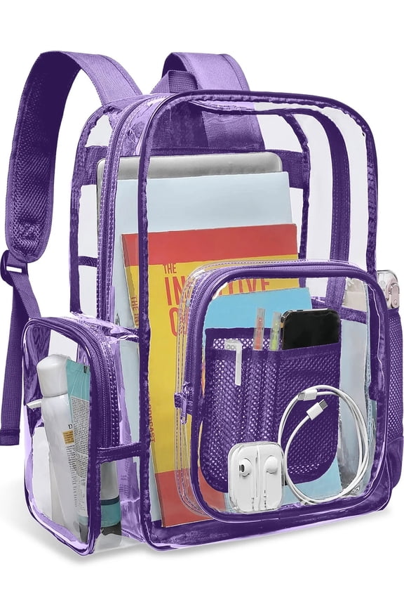 Clear Backpack Heavy Duty Stadium Approved Backpacks PVC for Adults Clear Bag Travel, Purple