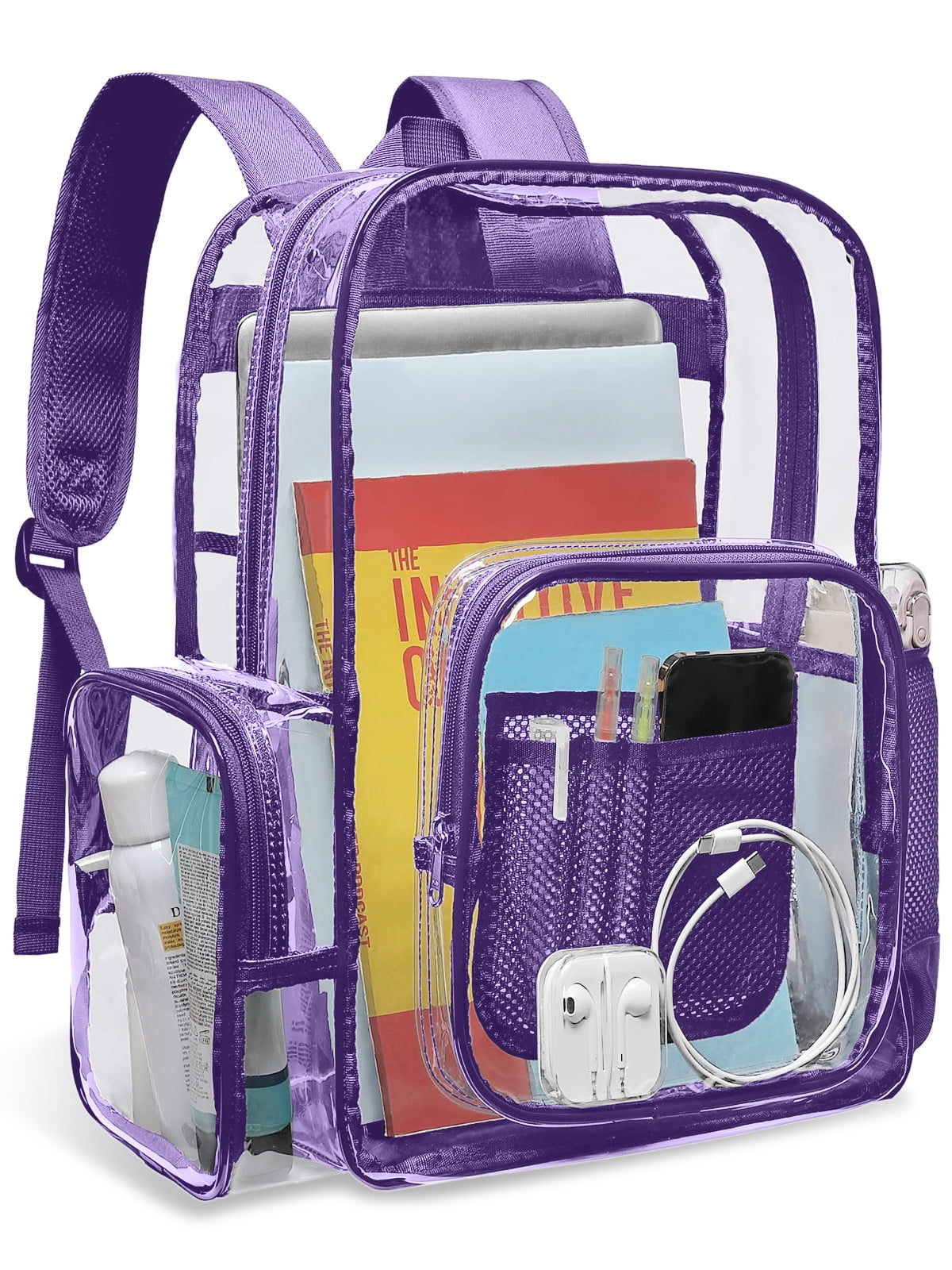 Sanmadrola Clear Backpack Heavy Duty Stadium Approved School Bookbag Large Waterproof PVC Transparent Backpacks for Kids Adults Clear Bag with