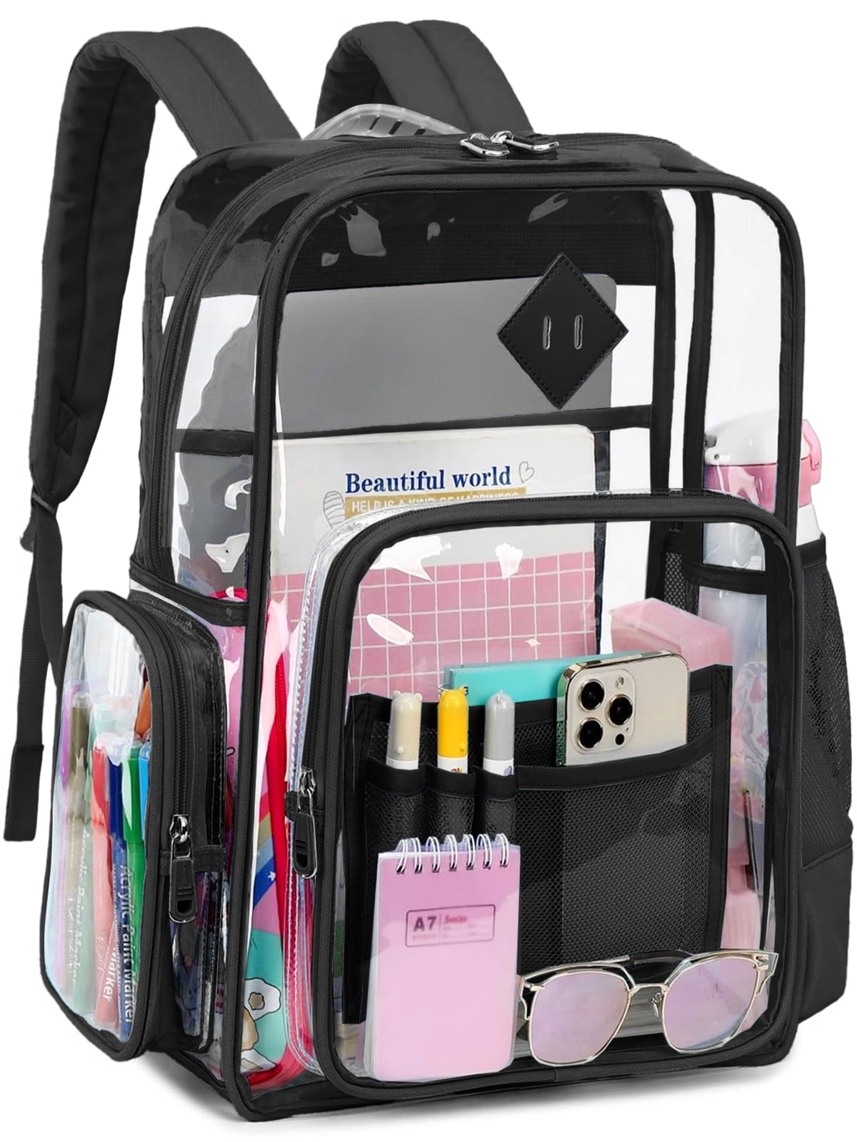 Sanmadrola Clear Backpack Heavy Duty Stadium Approved School Bookbag PVC Backpacks for Adults Travel
