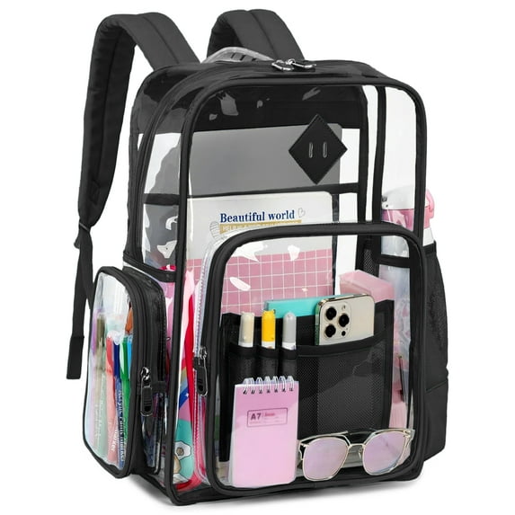 Sanmadrola Clear Backpack Heavy Duty Stadium Approved School Bookbag PVC Backpacks for Adults Travel