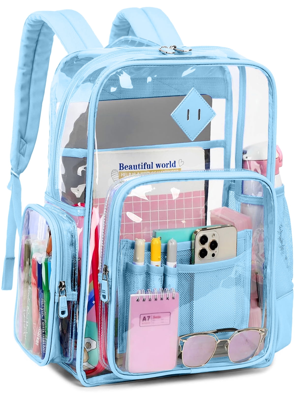 Sanmadrola Clear Backpack Heavy Duty Stadium Approved School Bookbag PVC Backpacks for Adults Travel