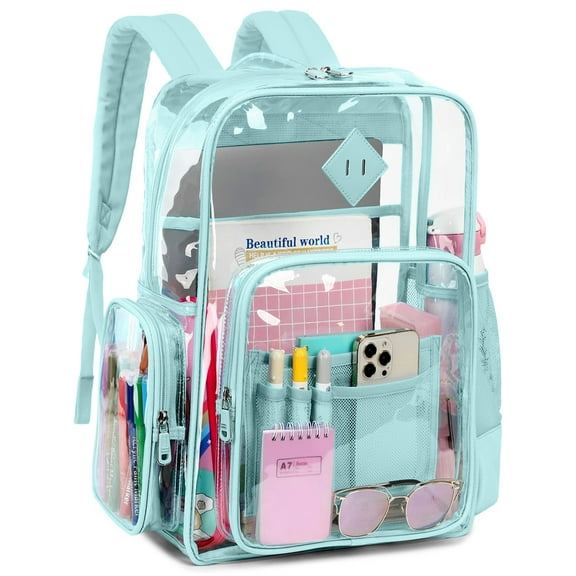 Sanmadrola Clear Backpack Heavy Duty Stadium Approved School Bookbag PVC Backpacks for Adults Travel