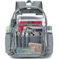thumbnail image 1 of Sanmadrola Clear Backpack for School Backpack Heavy Duty PVC Transparent Bookbag Stadium Approved See Through Backpack 17'' Gray, 1 of 8