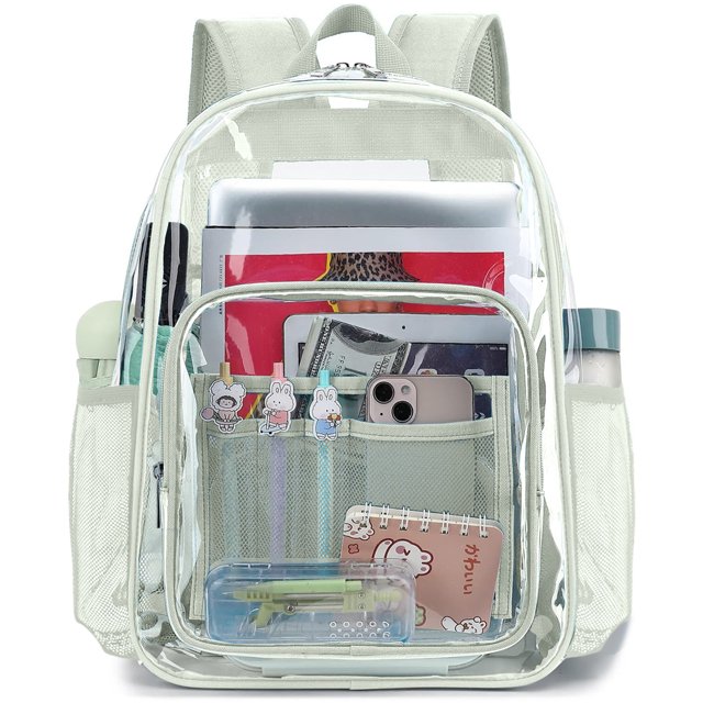 Sanmadrola Clear Backpack for School Backpack Heavy Duty PVC Transparent Bookbag Stadium Approved See Through Backpack 17'' Light Green