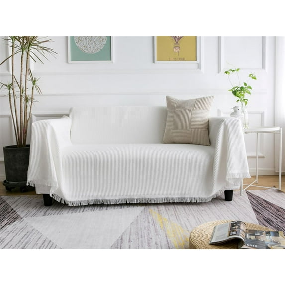 Sanmadrola Cotton Sofa Cover Couch Cover Sofa Slipcover Furniture Protector 1 2 3 4 Seat Sofa Couch Covers For Dogs Pets Washable Sectional Sofa Couch Covers White 71''x 118'' Waffle Texture