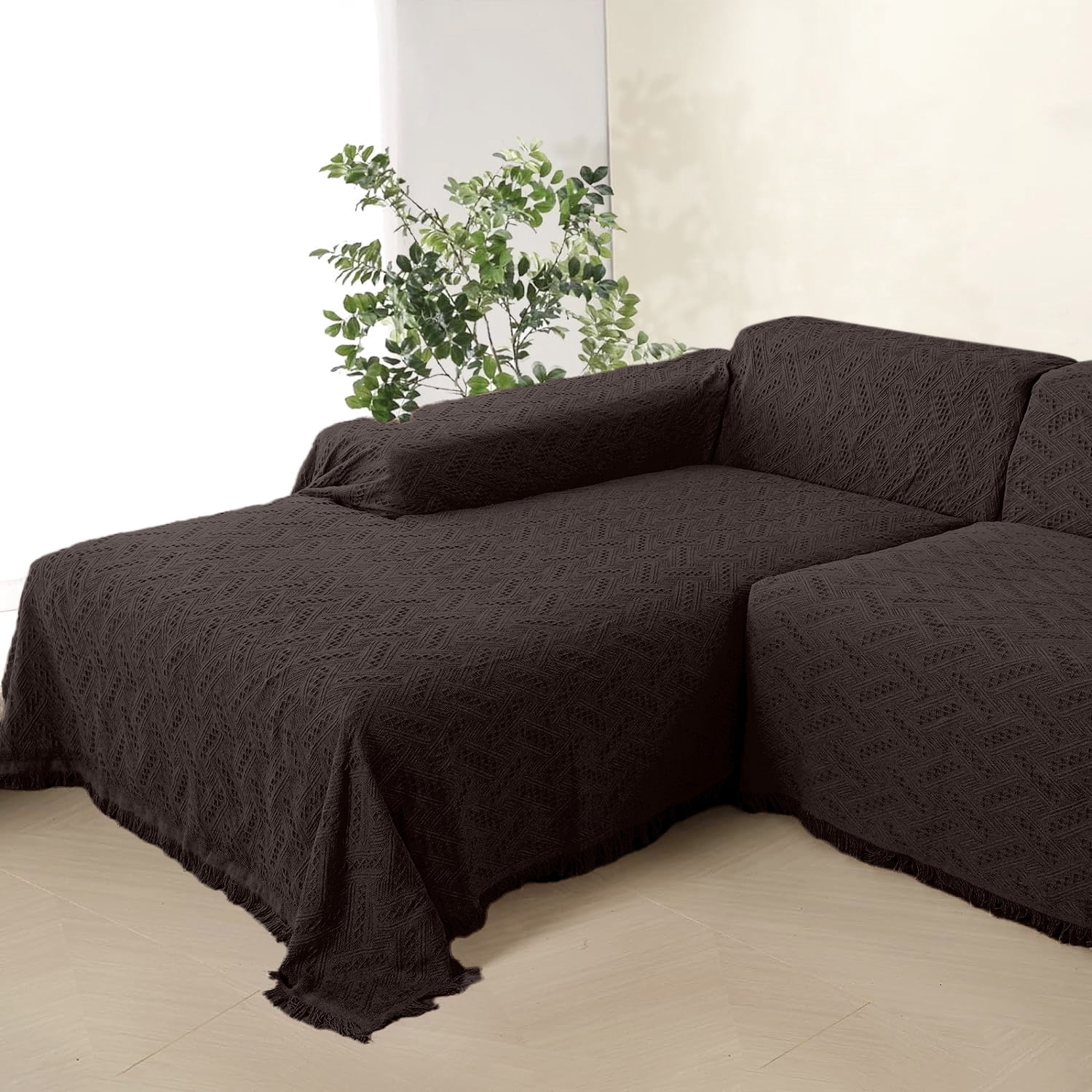 Sanmadrola Couch Cover for 3 Cushion Couch Sofa Cover Sectional L-Shape Sofa Cover for Dog Sofa Slipcover Washable Reversible Sofa Protector 71''x118''+ 71''x 134'' Brown 2 Piece