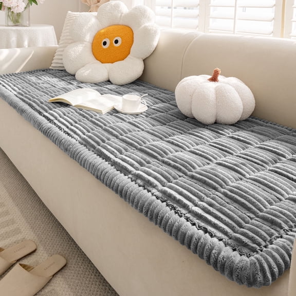 Sanmadrola Couch Cover Sofa Cover Slipcover Furniture Protector Washable Fuzzy Pet Couch Covers for Dog Cat Pet Non Slip 3 Cushion Couch Sofa Covers 27.6" x 59" Gray