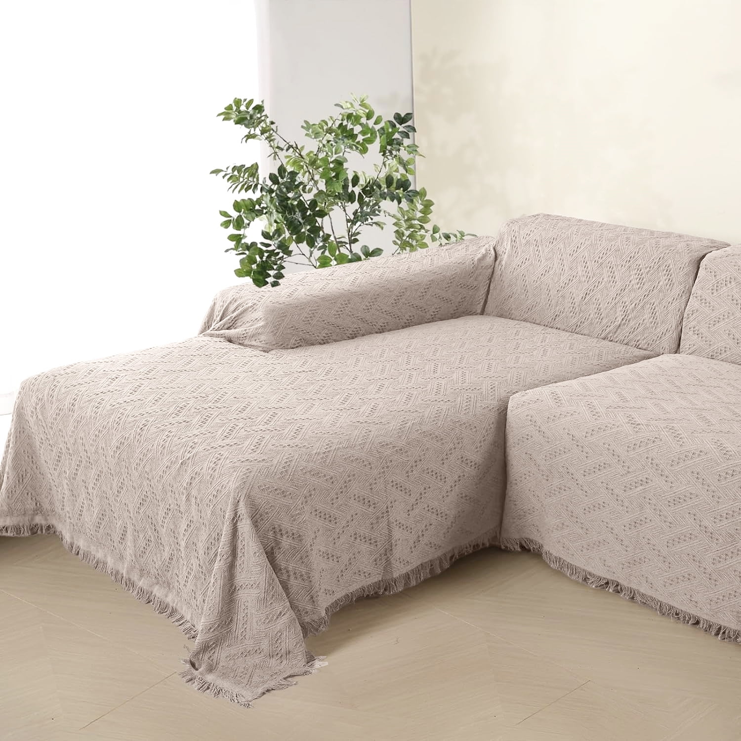 Sanmadrola Living Room Slipcover, L Shape Sectional Couch Cover, Cotton