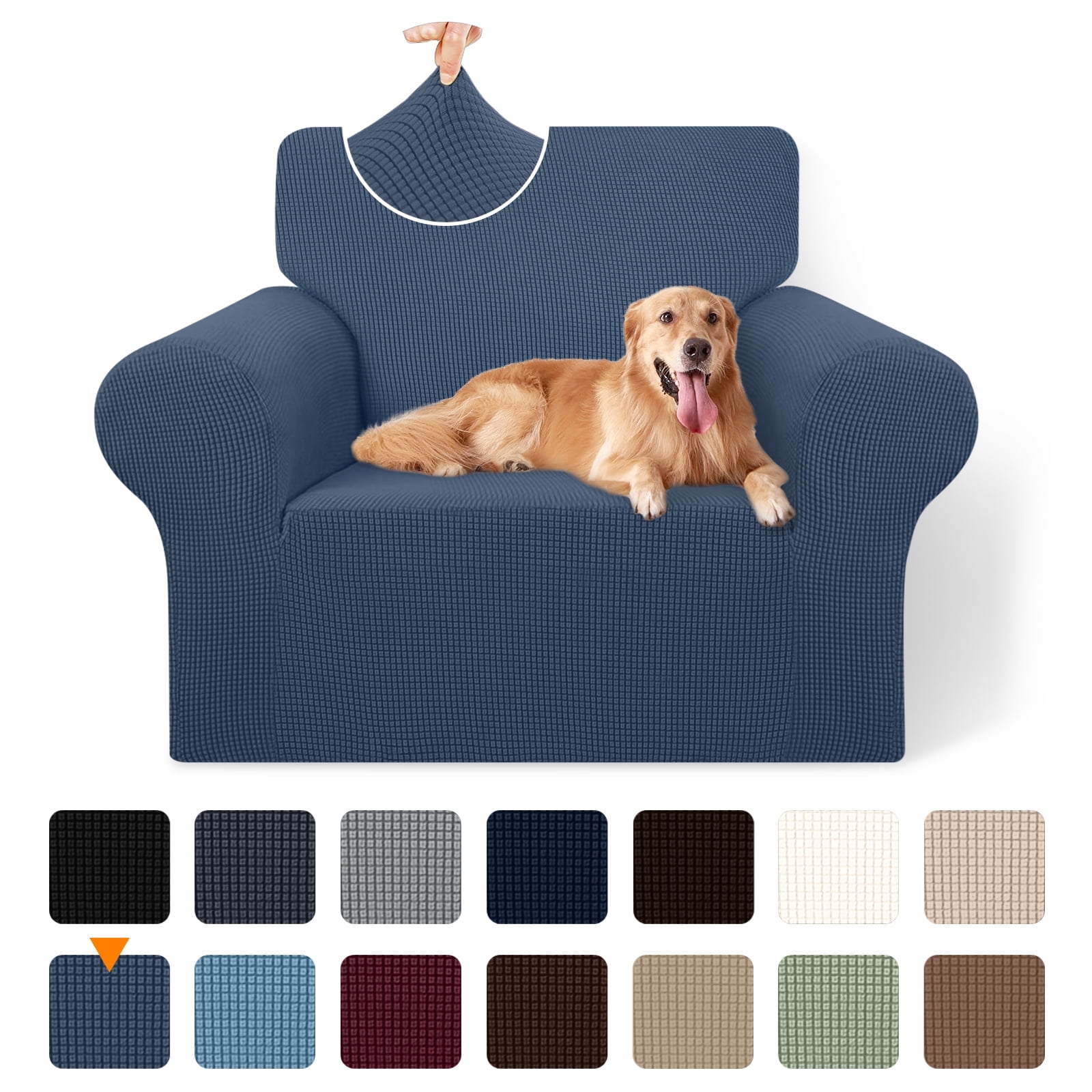 Sanmadrola Couch Cover Water Resistant Stretch Sofa Slipcover Jacquard Furniture Protector for Kids Pets Dog Cat, Aegean Blue, Chair