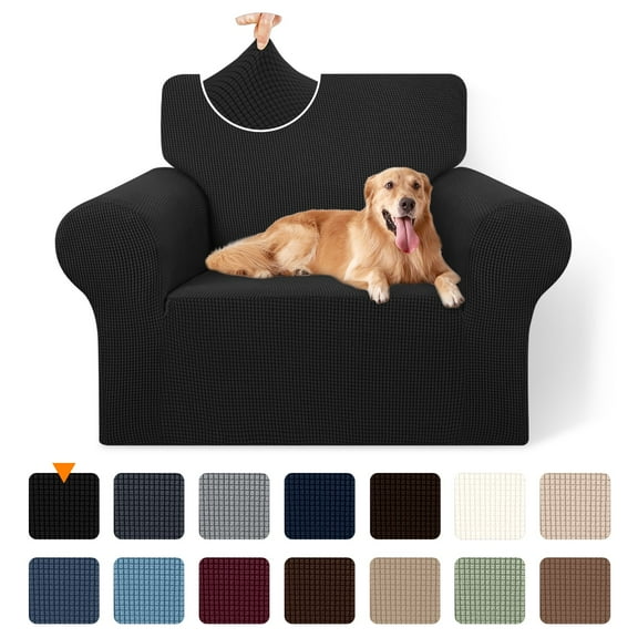 Sanmadrola Couch Cover Water Resistant Stretch Sofa Slipcover Jacquard Furniture Protector for Kids Pets Dog Cat, Black, Chair