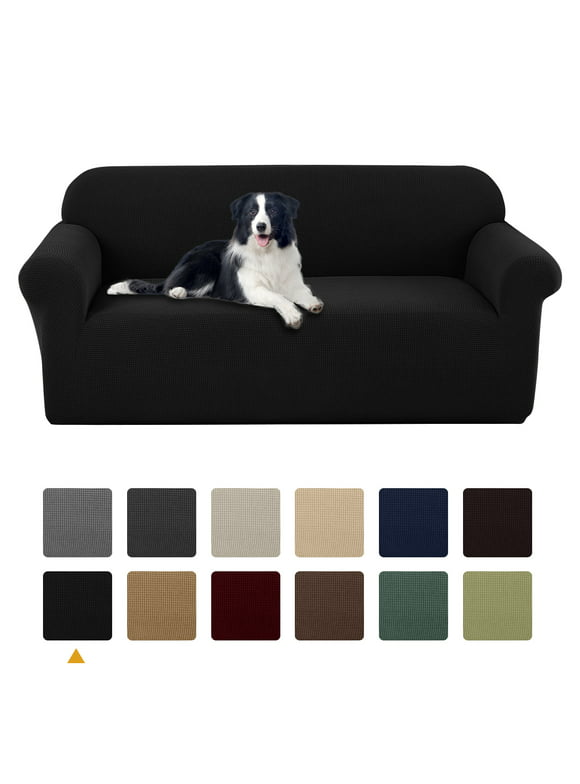 Sanmadrola Couch Cover Water Resistant Stretch Sofa Slipcover Jacquard Furniture Protector for Kids Pets Dog Cat, Black, Loveseat