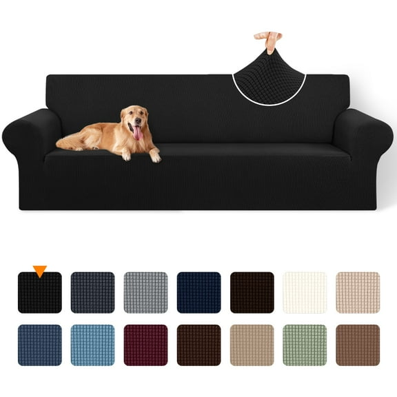 Sanmadrola Couch Cover Water Resistant Stretch Sofa Slipcover Jacquard Furniture Protector for Kids Pets Dog Cat, Black, Oversized Sofa