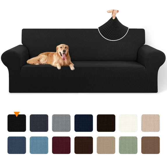 Sanmadrola Couch Cover Water Resistant Stretch Sofa Slipcover Jacquard Furniture Protector for Kids Pets Dog Cat, Black, Sofa