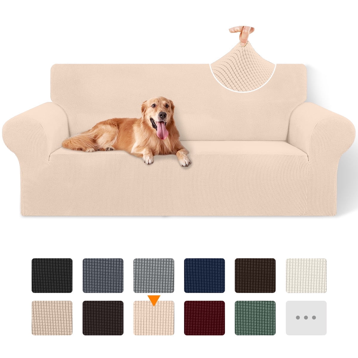 Sanmadrola Couch Cover Water Resistant Stretch Sofa Slipcover Jacquard Furniture Protector for Kids Pets Dog Cat, Camel, Loveseat