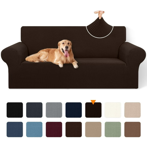 Sanmadrola Couch Cover Water Resistant Stretch Sofa Slipcover Jacquard Furniture Protector for Kids Pets Dog Cat, Chocolate, Loveseat