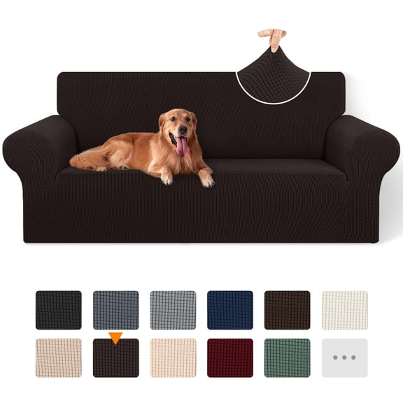 Sanmadrola Couch Cover Water Resistant Stretch Sofa Slipcover Jacquard Furniture Protector for Kids Pets Dog Cat, Coffee, Loveseat