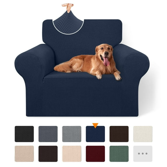 Sanmadrola Couch Cover Water Resistant Stretch Sofa Slipcover Jacquard Furniture Protector for Kids Pets Dog Cat, Dark Blue, Chair